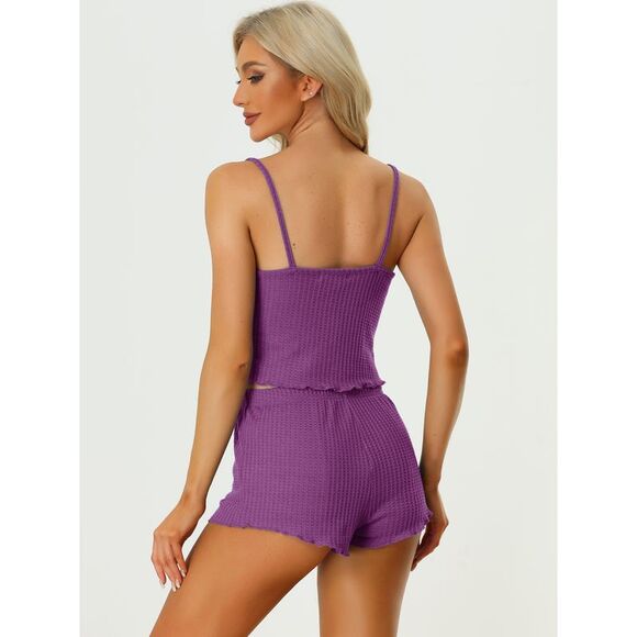 Lounge Pajamas Cami Tops with Shorts Sleepwear Knit Camisole Sets Purple - Picture 3 of 5